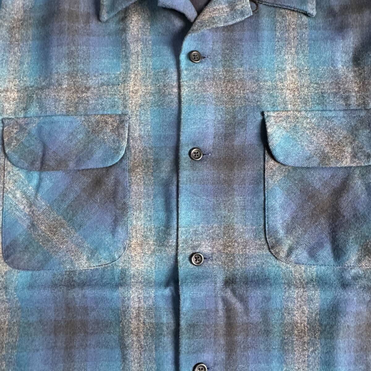 90's 00's Pendleton ライダーシャツ Lサイズ ブルー オンブレ シャドー ヴィンテージ オープンカラー 開襟 ウール ボードシャツ USA 米国_画像3