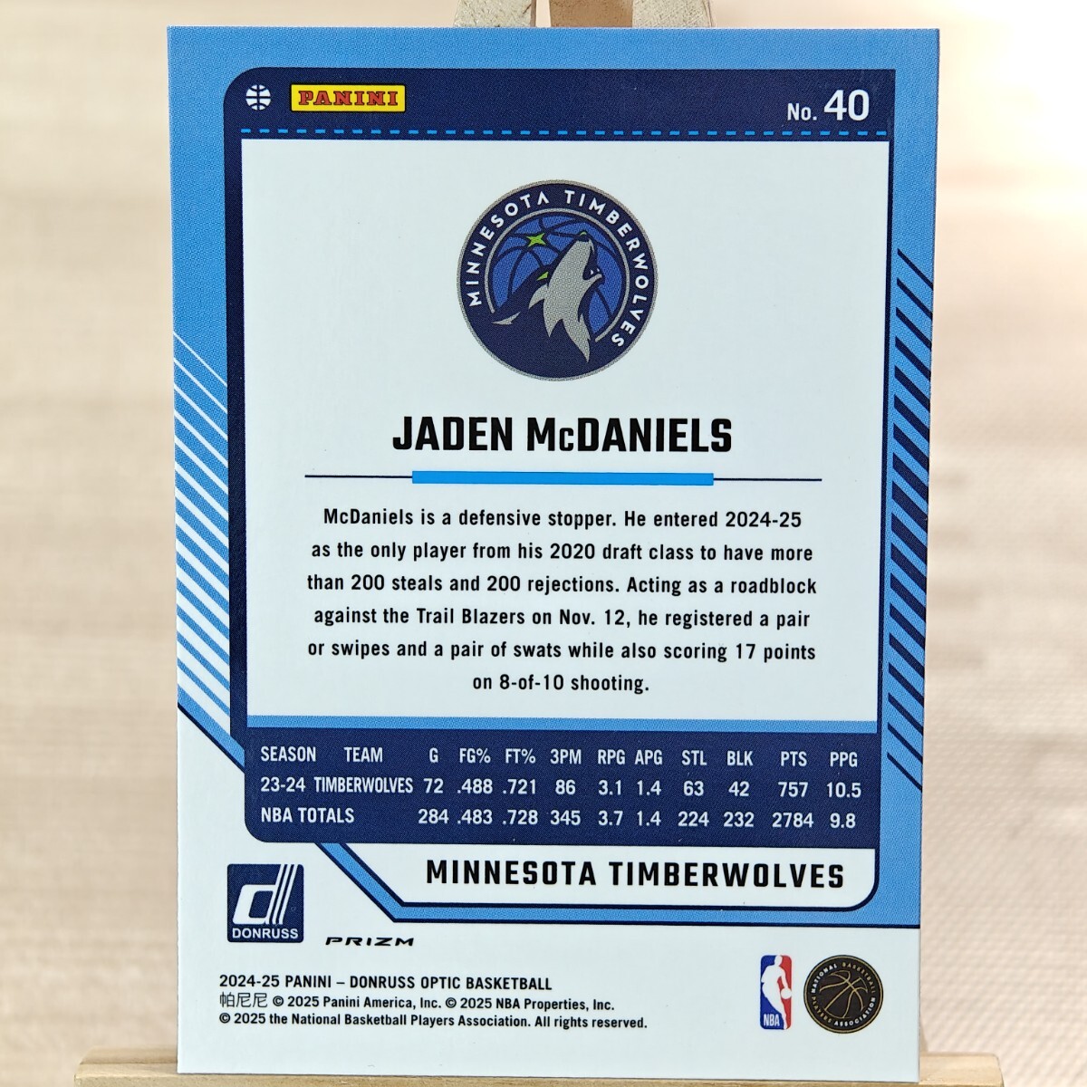 ジェイデン・マクダニエルズ 2024-25 Panini Donruss Optic Pink Hyper Jaden McDaniels ミネソタ・ティンバーウルブズ_画像2