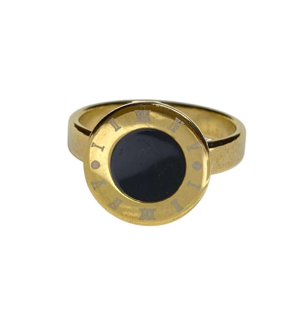 新品 15.5号 ゴールド ステンレスリング 金 イエローゴールド 10k 仕上げ ユニセックス 金属アレルギー ステンレス ローマ数字 送料無料_画像4