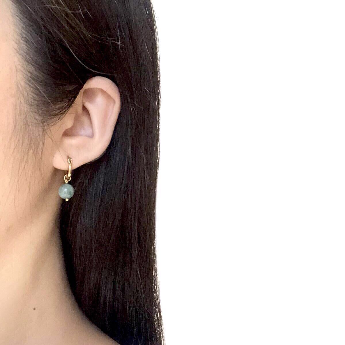 新品 天然石 翡翠 8mm 2way リングピアス サージカルステンレス 翡翠ピアス ヒスイ イエローゴールド ユニセックス ゴールド プレゼント_画像4