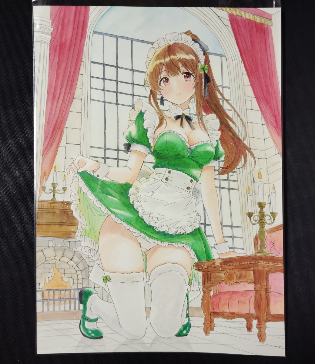  зеленый. meido san | дырокол la* оригинал *A4 размер * ручные иллюстрации ( все возраст предназначенный )