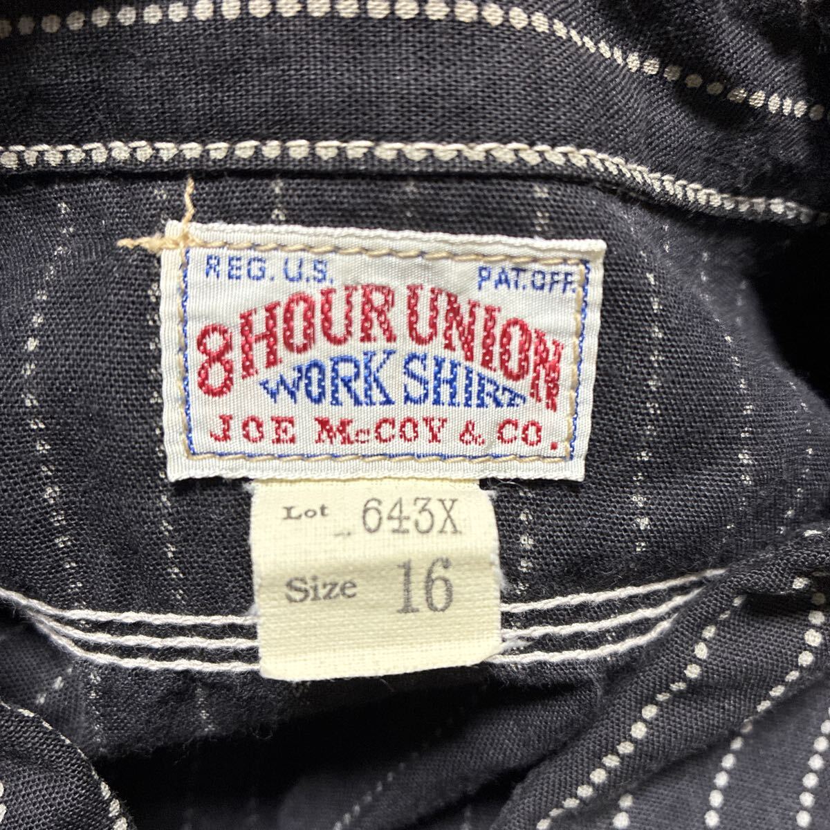 【美品】JOE McCOY 643X ジョーマッコイ 8HOUR UNION 長袖ワークシャツ ウォバッシュストライプ ブラック サイズ16 リアルマッコイズ_画像3