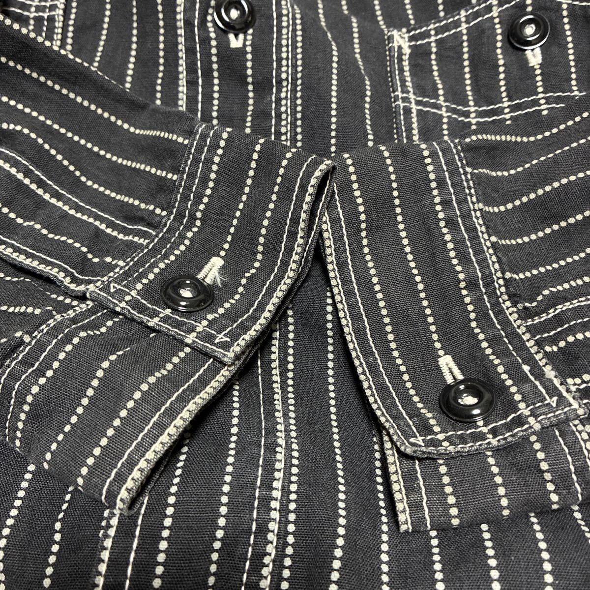 【美品】JOE McCOY 643X ジョーマッコイ 8HOUR UNION 長袖ワークシャツ ウォバッシュストライプ ブラック サイズ16 リアルマッコイズ_画像9