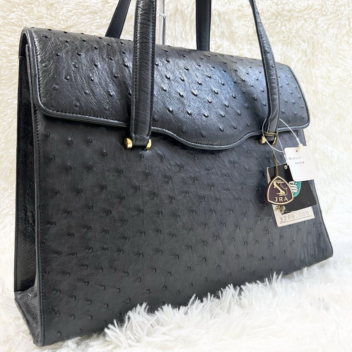 [ обычная цена 268,000 иен ]JRA большая вместимость Ostrich страус . птица портфель большая сумка экзотический кожа черный чёрный мужской 