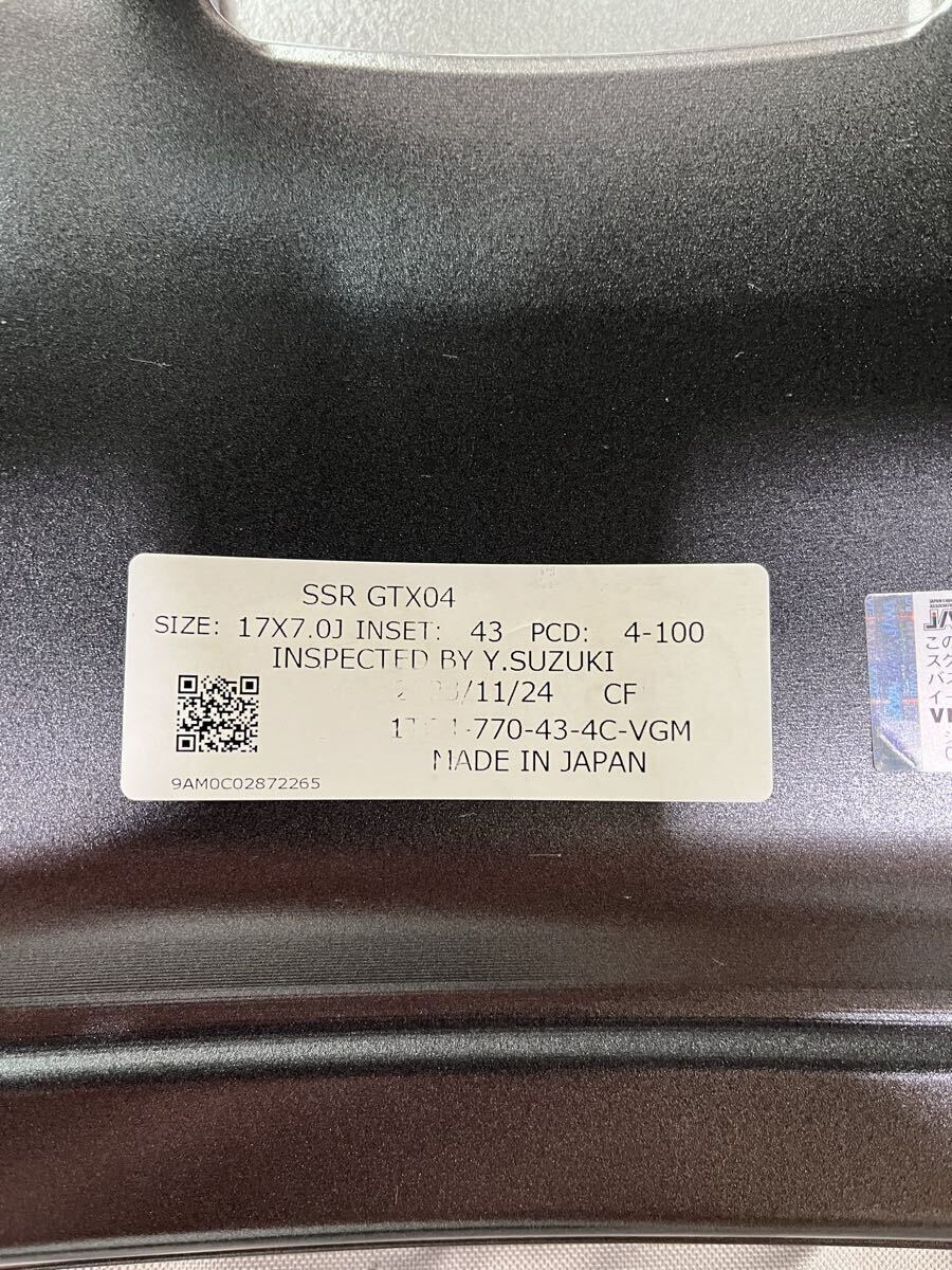 TANABE SSR GTX04 17×7.0J 4H-100 INSET43 ダークガンメタ_画像3