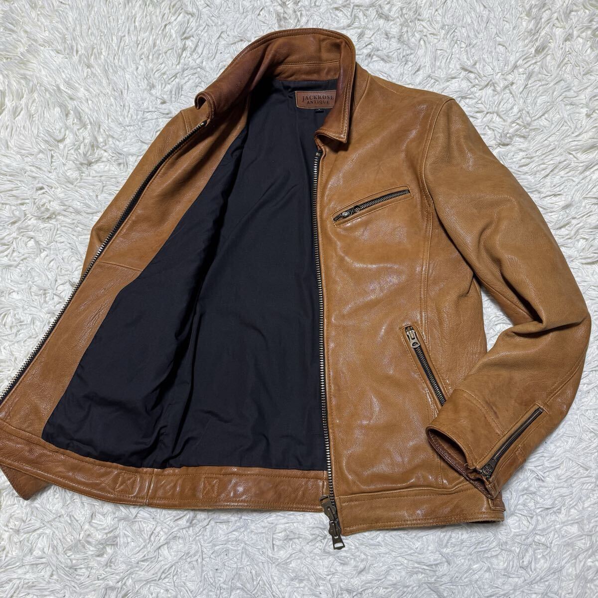 Lサイズ 3 JACKROSE ジャックローズ レザージャケット ライダースジャケット 羊革 ラムレザー キャメル ブラウン 茶色 メンズ 紳士服 秋冬_画像5