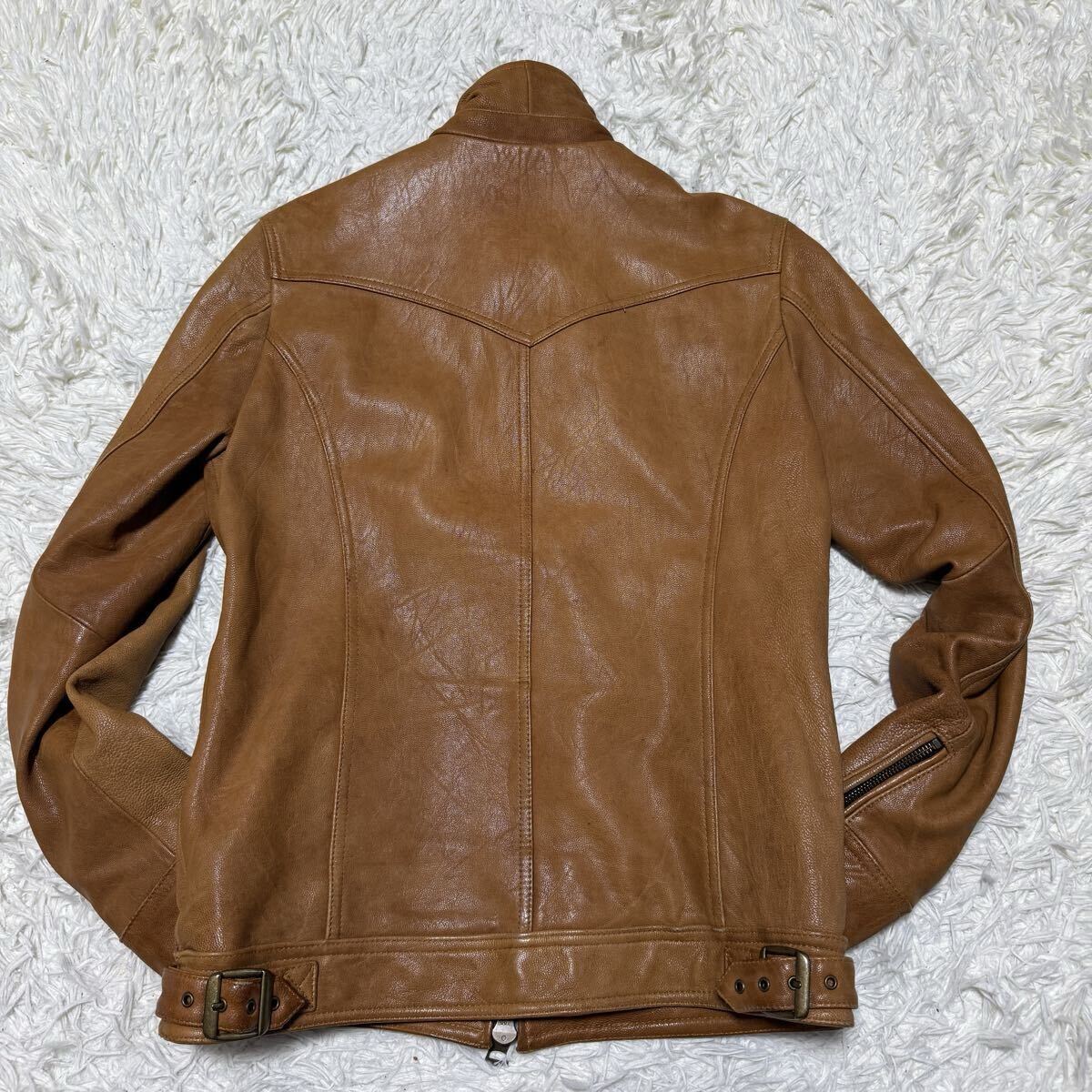 Lサイズ 3 JACKROSE ジャックローズ レザージャケット ライダースジャケット 羊革 ラムレザー キャメル ブラウン 茶色 メンズ 紳士服 秋冬_画像9