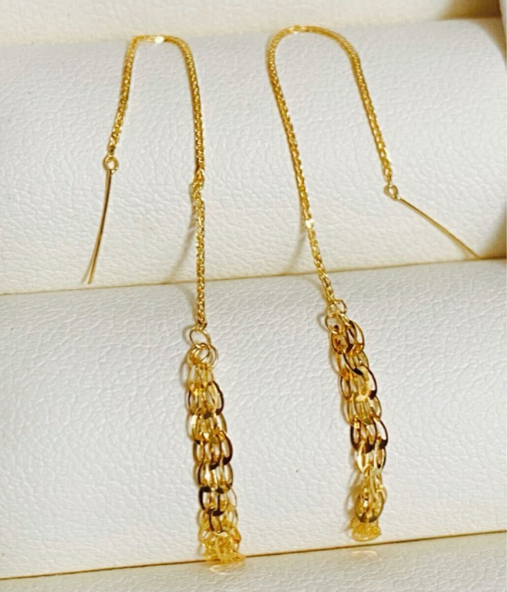 K18金　チェーンピアス　イエローゴールド　キラキラ　ロングチェーン　カジュアル　おしゃれ_画像7