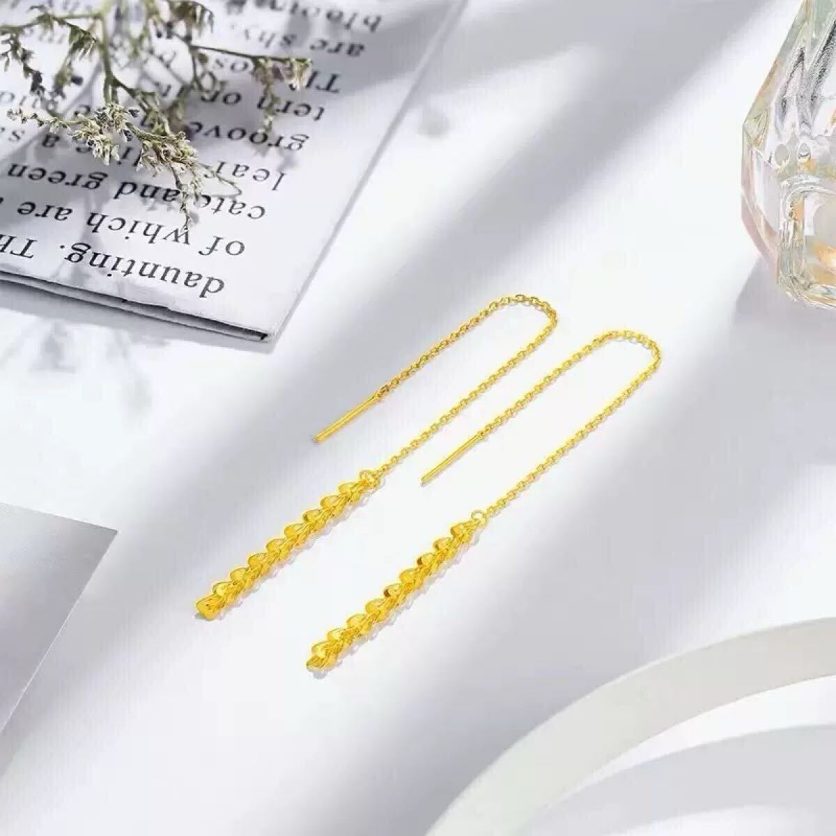 K18金　チェーンピアス　イエローゴールド　キラキラ　ロングチェーン　カジュアル　おしゃれ_画像5