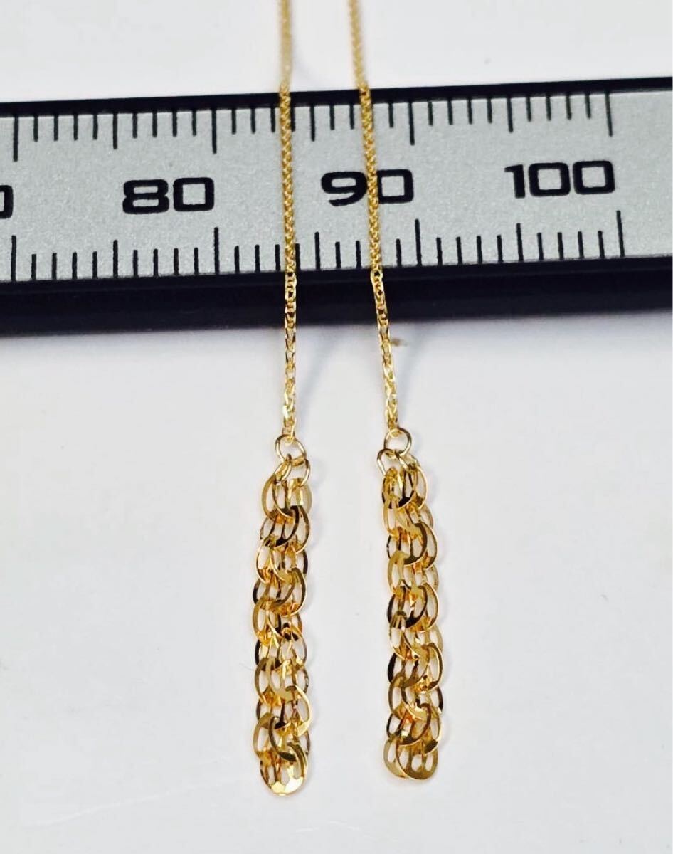 K18金　チェーンピアス　イエローゴールド　キラキラ　ロングチェーン　カジュアル　おしゃれ_画像9