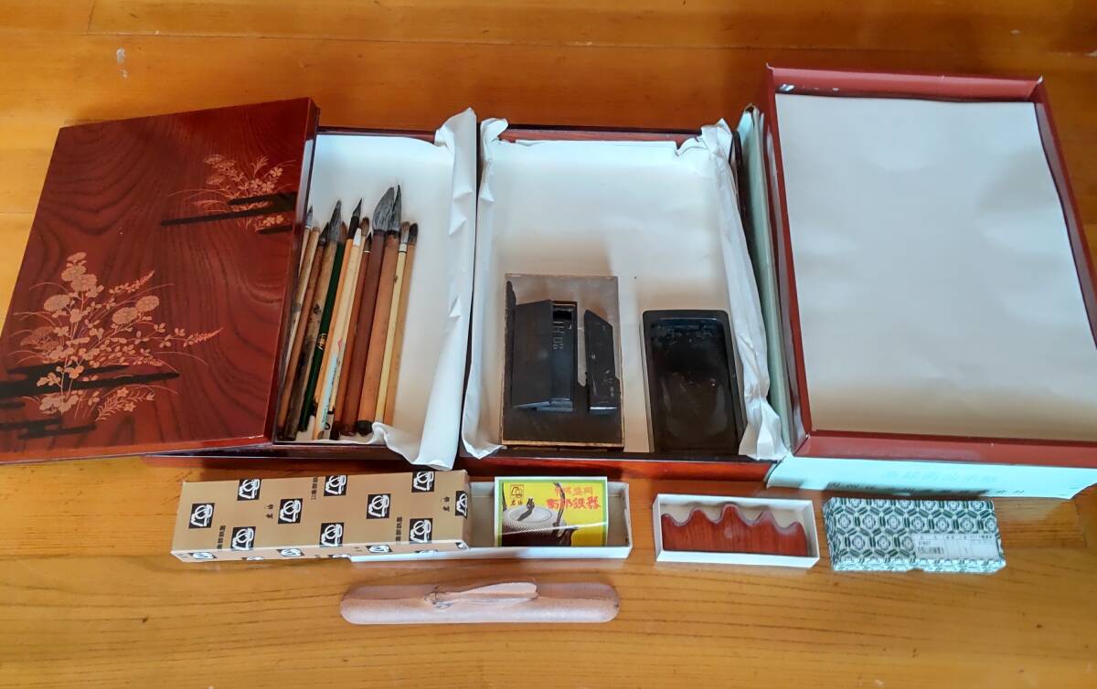 書道具 まとめ 筆 文鎮 南部鉄器 墨 すずり 習字道具 セット_画像1