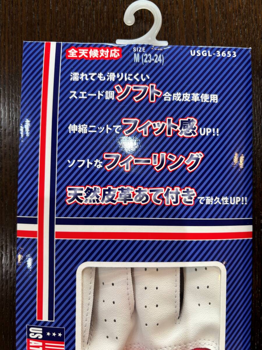新品 USアスリート★U.S.Athletes★ゴルフ グローブ左手用/ホワイト サイズM(23cm~24cm) 2枚セット_画像2