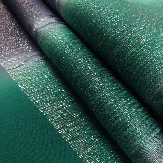 tomihisa 美品 ふくれ織 銀通し 暈し バイカラー 着物 正絹 和装小物“銀河のような神秘を歌う紺青色×青緑色”帯揚げ 7256　_画像9