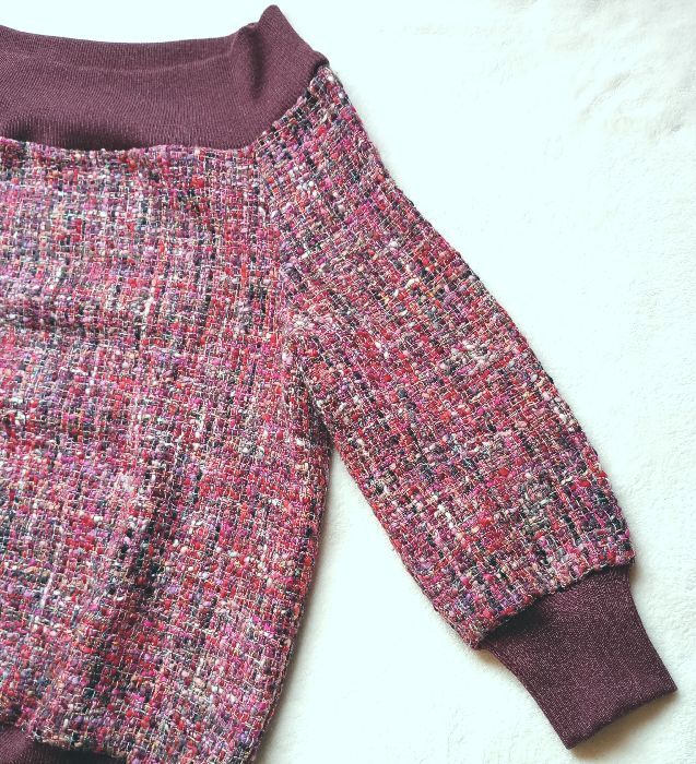 ESCADA　エスカーダ　ウール混　ツイードニット　オフショルダー　ピンク　パープル　ボルドー　_画像3