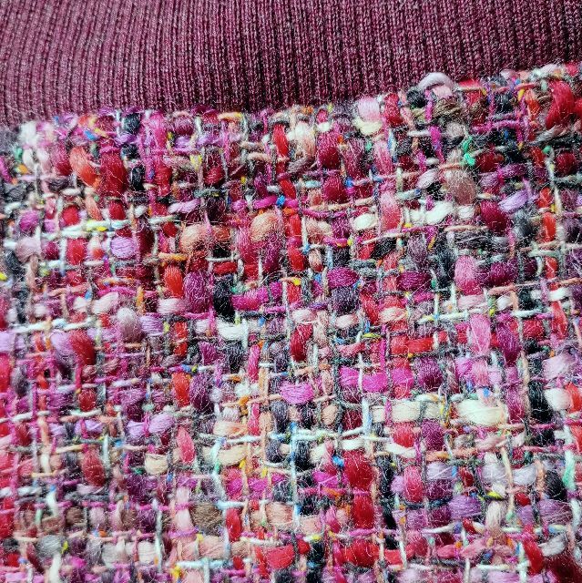 ESCADA　エスカーダ　ウール混　ツイードニット　オフショルダー　ピンク　パープル　ボルドー　_画像2