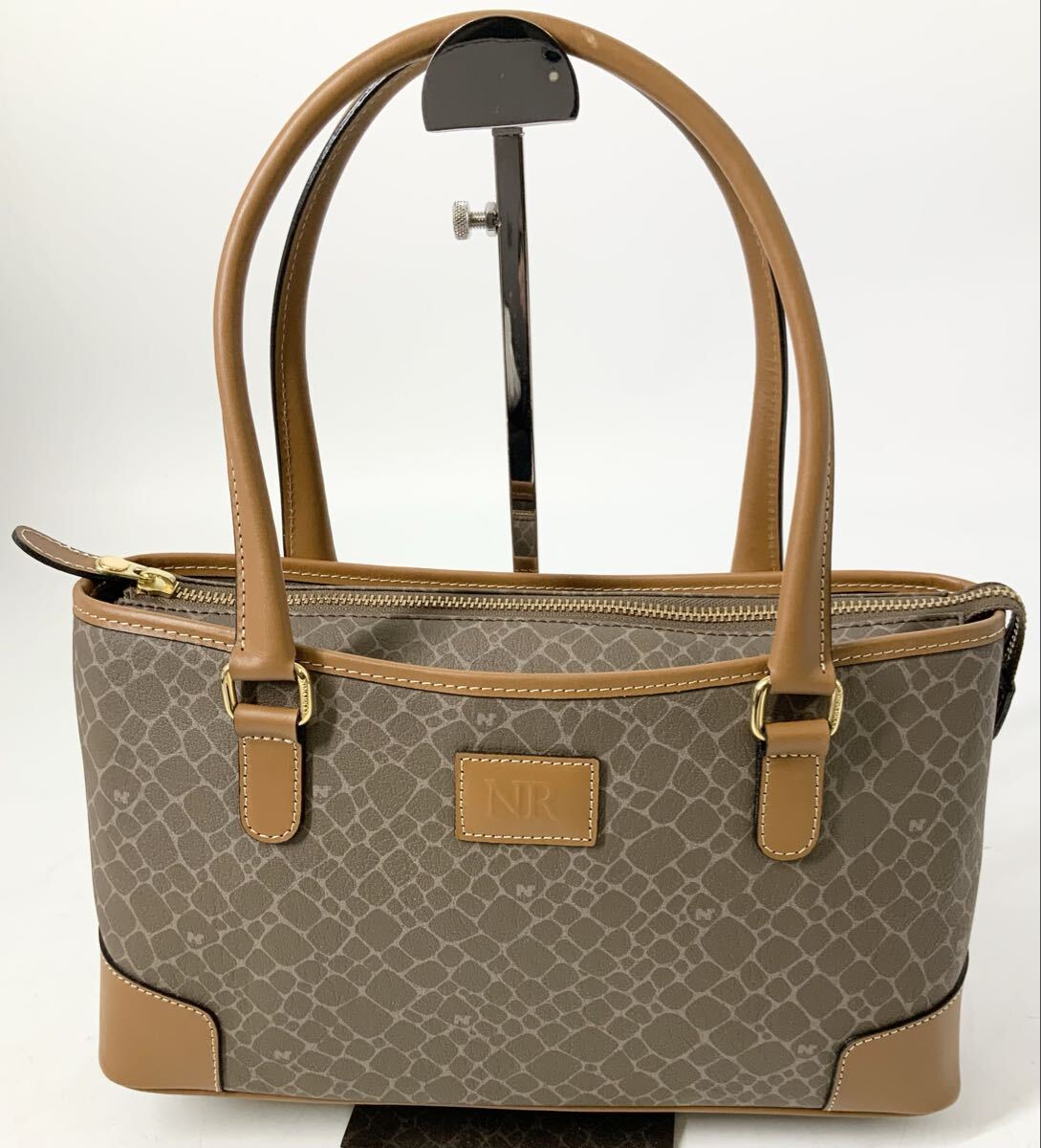 【15】ハンドバッグ　トートバッグ　ニナリッチ　NINA RICCI　アニマル柄　レディース　ブラウン系　レザー　ロゴ金具　オールド　中古_画像1