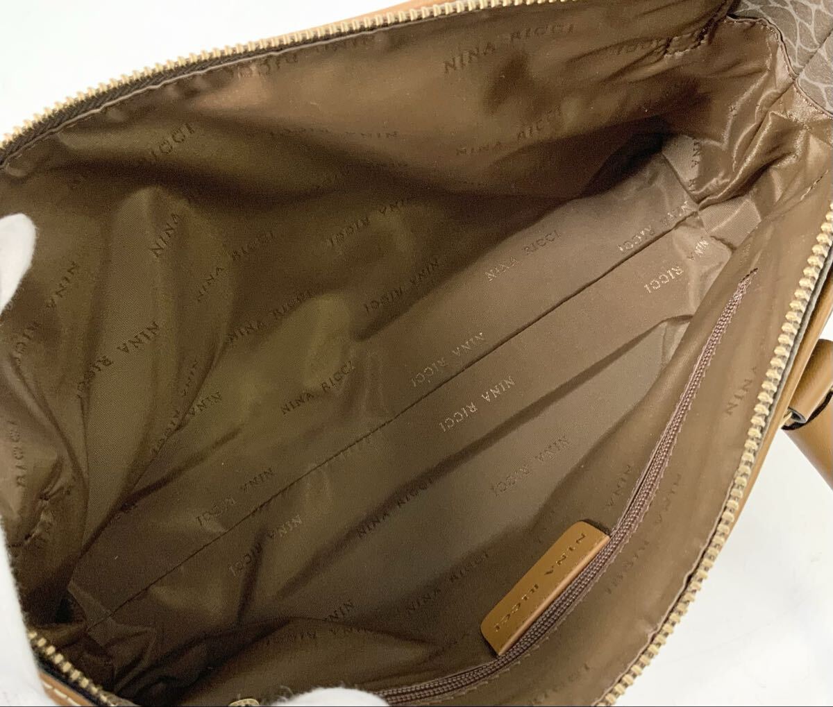 【15】ハンドバッグ　トートバッグ　ニナリッチ　NINA RICCI　アニマル柄　レディース　ブラウン系　レザー　ロゴ金具　オールド　中古_画像4