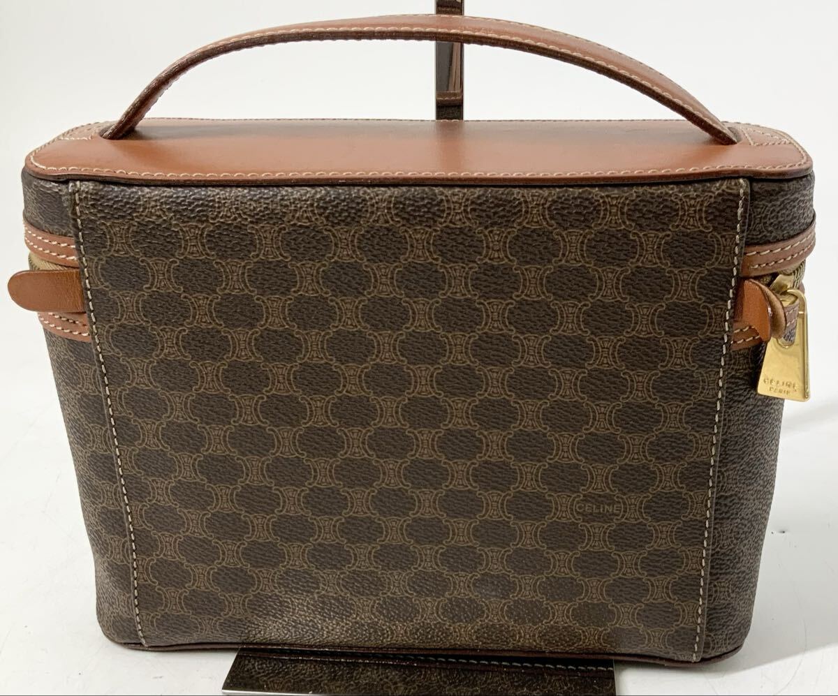 【15】ハンドバッグ バニティバッグ セリーヌ CELINE マカダム柄 トリオンフ オールド レディース ブラウン系 化粧ポーチ 中古_画像2