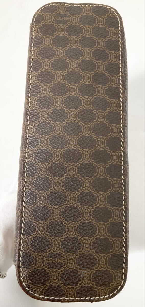 【15】ハンドバッグ バニティバッグ セリーヌ CELINE マカダム柄 トリオンフ オールド レディース ブラウン系 化粧ポーチ 中古_画像3