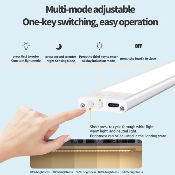 薄型 LED 人感 センサーライト 充電式 調光 自動 点灯 消灯 手元 足元 玄関 廊下 階段 トイレ クローゼット バッテリー マグネット_画像7