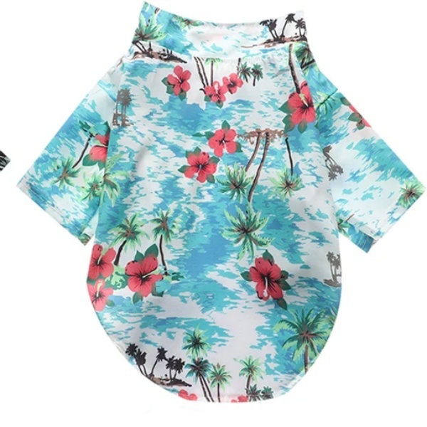 アロハシャツ 犬 猫 服 S M L 中型 小型 ハイビスカス 花柄 ペットウェア トップス 半袖 Tシャツ ブラウス リゾート 南国風 夏コーデ_画像5