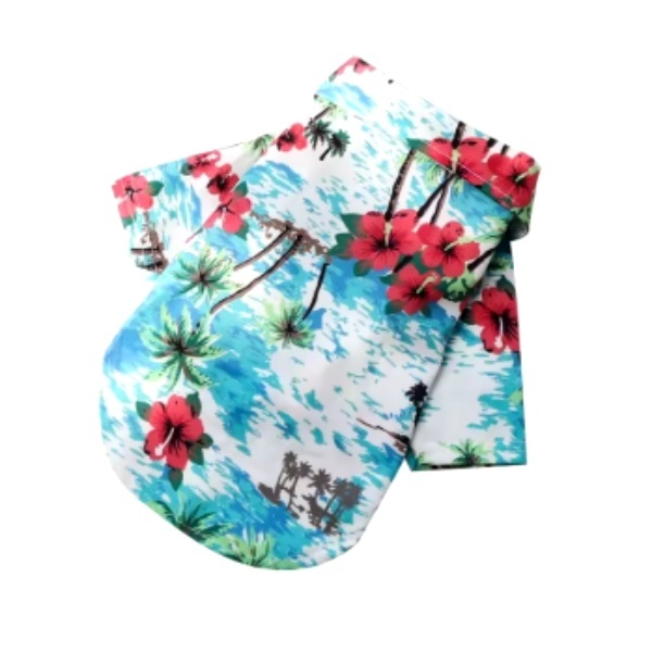 アロハシャツ 犬 猫 服 S M L 中型 小型 ハイビスカス 花柄 ペットウェア トップス 半袖 Tシャツ ブラウス リゾート 南国風 夏コーデ_画像6