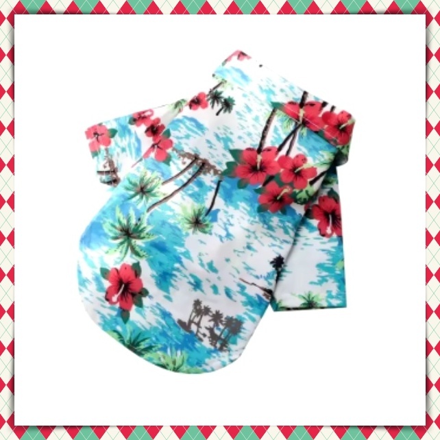 ペットウェア アロハシャツ カラーシャツ ハイビスカス ハワイアン トップス ブラウス 小型 中型 S M 犬 猫 服 抜け毛予防 可愛い おしゃれ_画像1