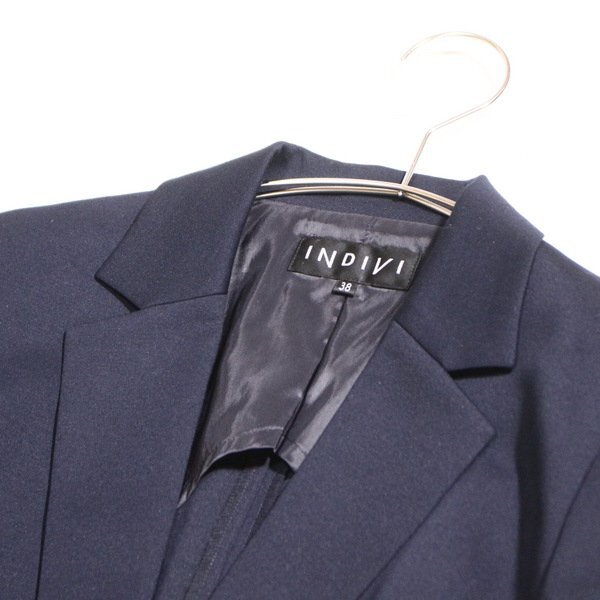 美品 INDIVI インディヴィ 綺麗め コットン スーツ生地 ジャケット 38号 M 春 夏 秋 紺 ネイビー 25D09_画像2