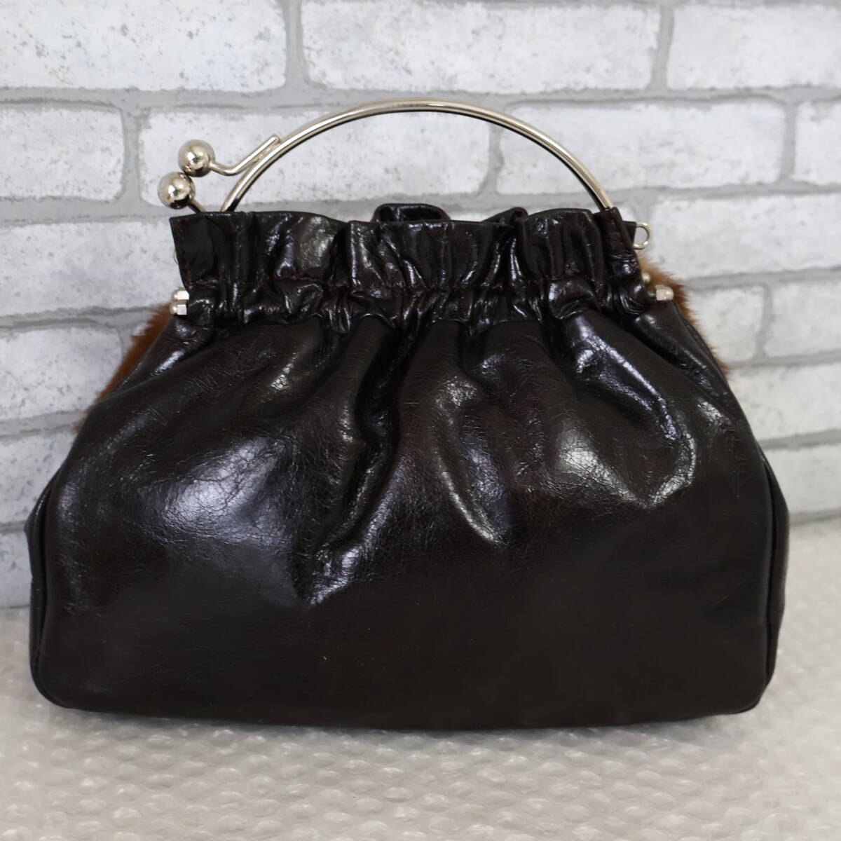 *美品*レア*イタリア製*Leilian/レリアン*ミンクファー×レザーバッグ*がま口*2way*ハンドバッグ*パーティバッグ*ブラウン*_画像5