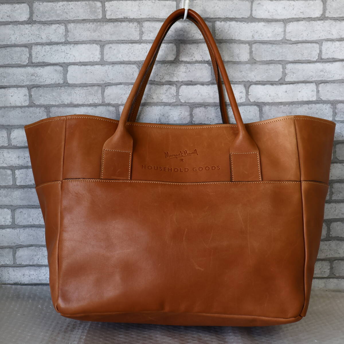 *美品*レア*MARGARET HOWELL HOUSEHOLD GOODS/マーガレットハウエル*特大*レザー*トートバッグ*トート*バッグ*ブラウン*_画像2