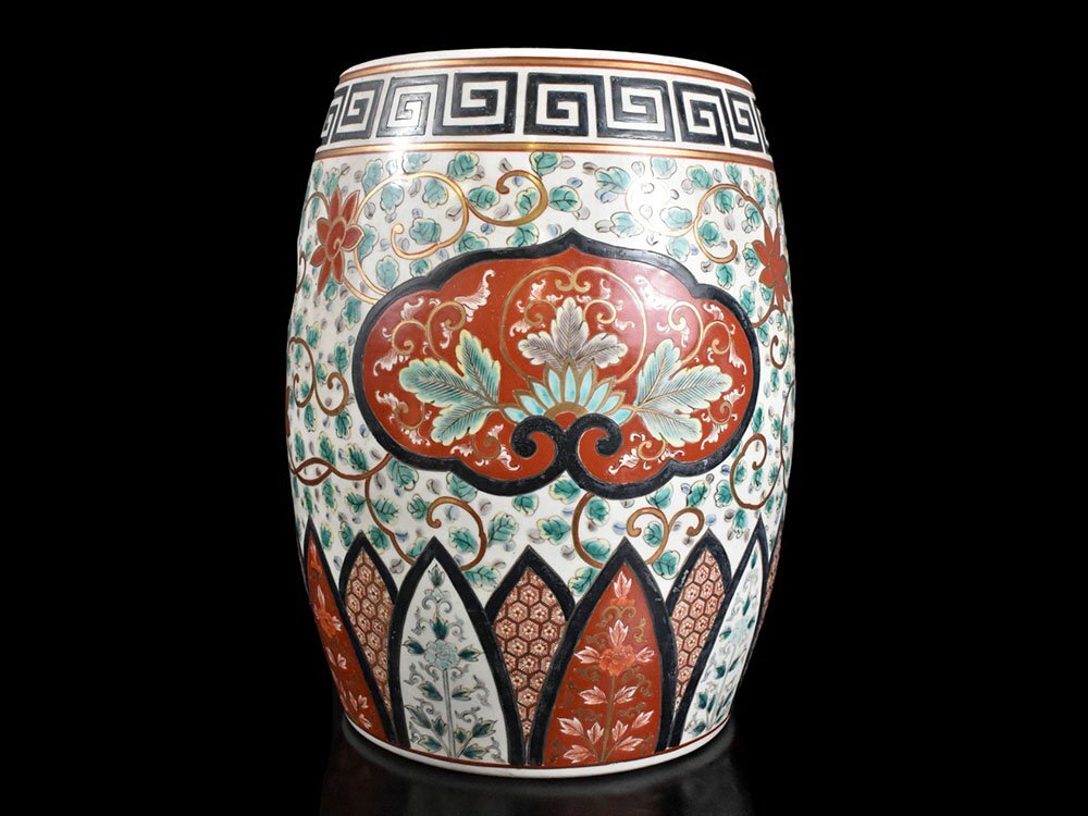 【雲】某名家買取品 古伊万里 色絵花唐草文鼓形 トン 椅子 高さ45cm 古美術品(旧家蔵出)DJ933 OTxvgvfw_画像1