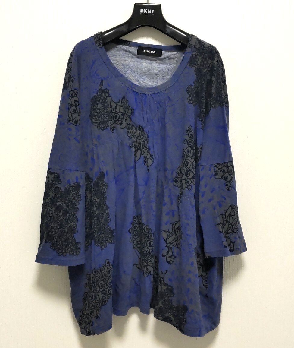 zucca★ズッカ ドルマンチュニック カットソー M インディゴカラー 花柄_画像1