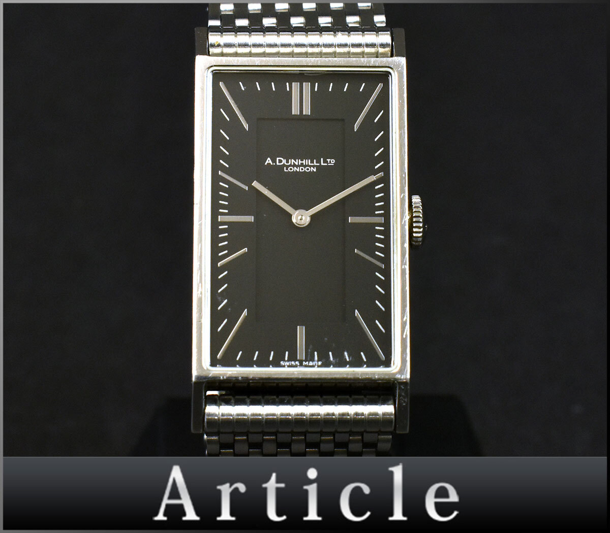 805712□動作確認済 dunhill ダンヒル ウェイファー 腕時計 クォーツ 2針 レクタンギュラー 8036 SS ブラック シルバー メンズ/ D_画像1