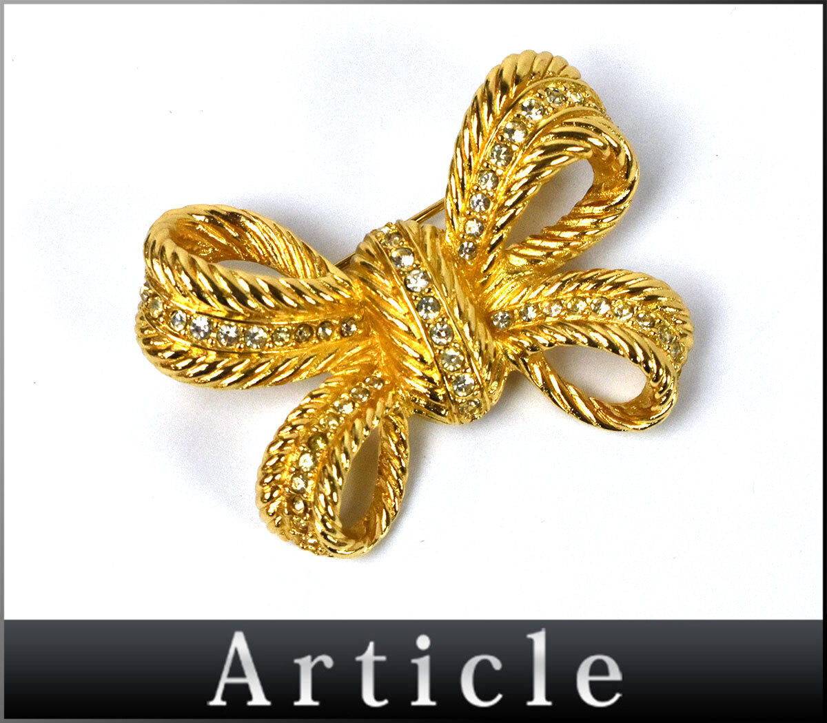 241674* прекрасный товар Christian Dior Dior лента брошь аксессуары GP стразы Gold женский Vintage / E