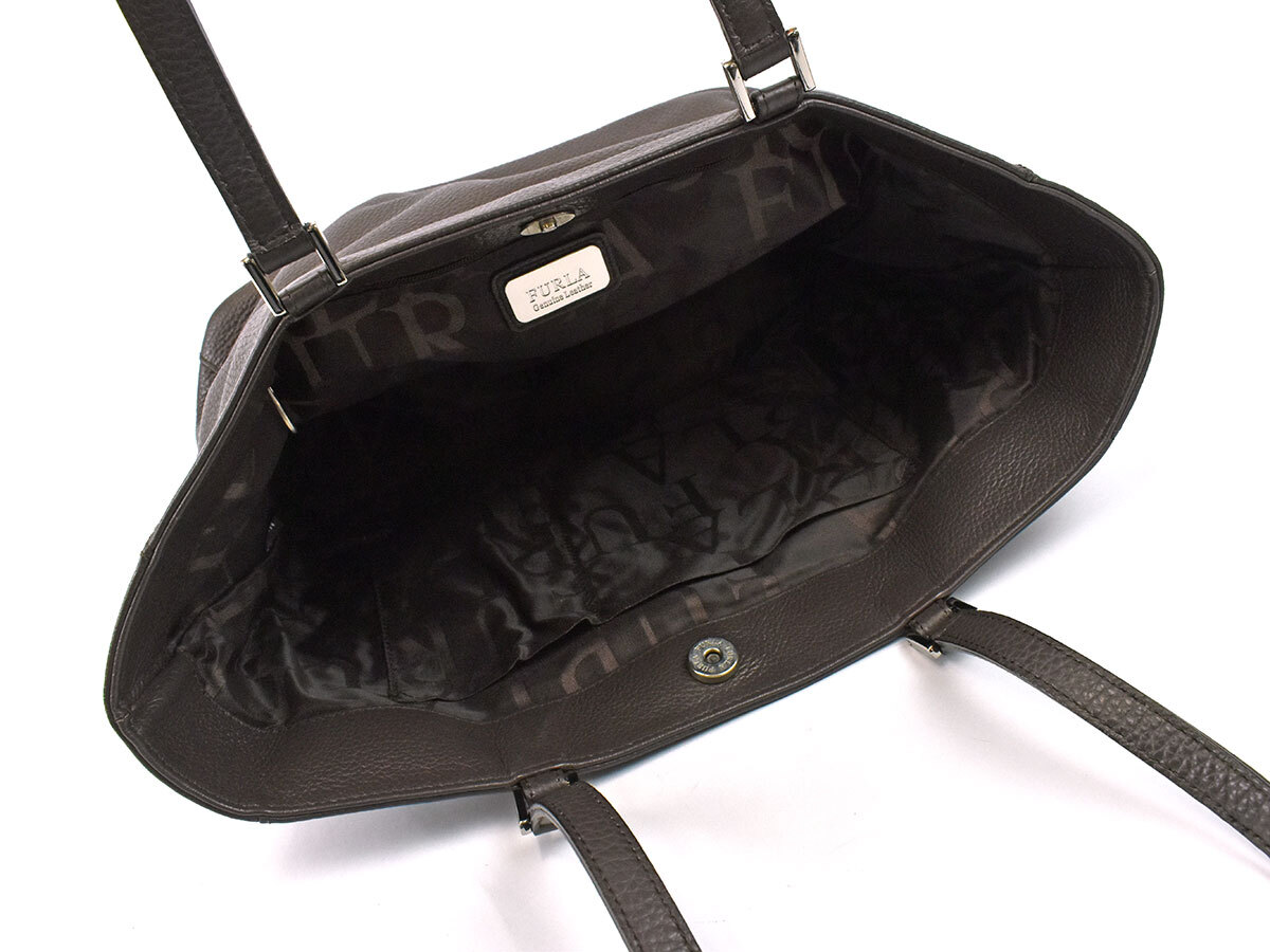 240766* прекрасный товар FURLA Furla большая сумка сумка на плечо плечо .. сумка кожа кожа Brown чай женский серебряный металлические принадлежности ходить на работу посещение школы / B