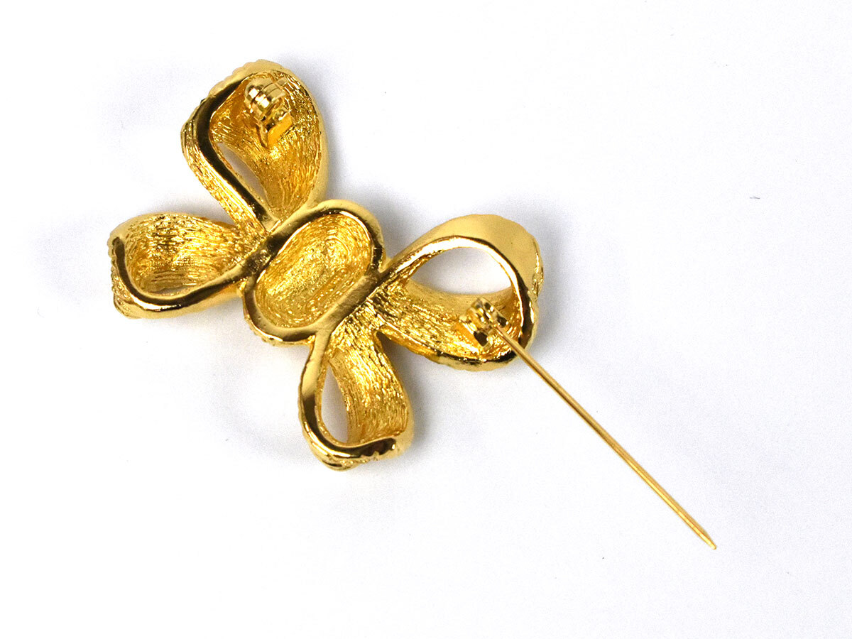 241674* прекрасный товар Christian Dior Dior лента брошь аксессуары GP стразы Gold женский Vintage / E