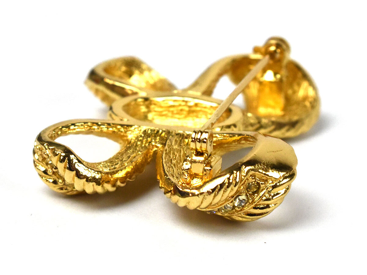 241674* прекрасный товар Christian Dior Dior лента брошь аксессуары GP стразы Gold женский Vintage / E