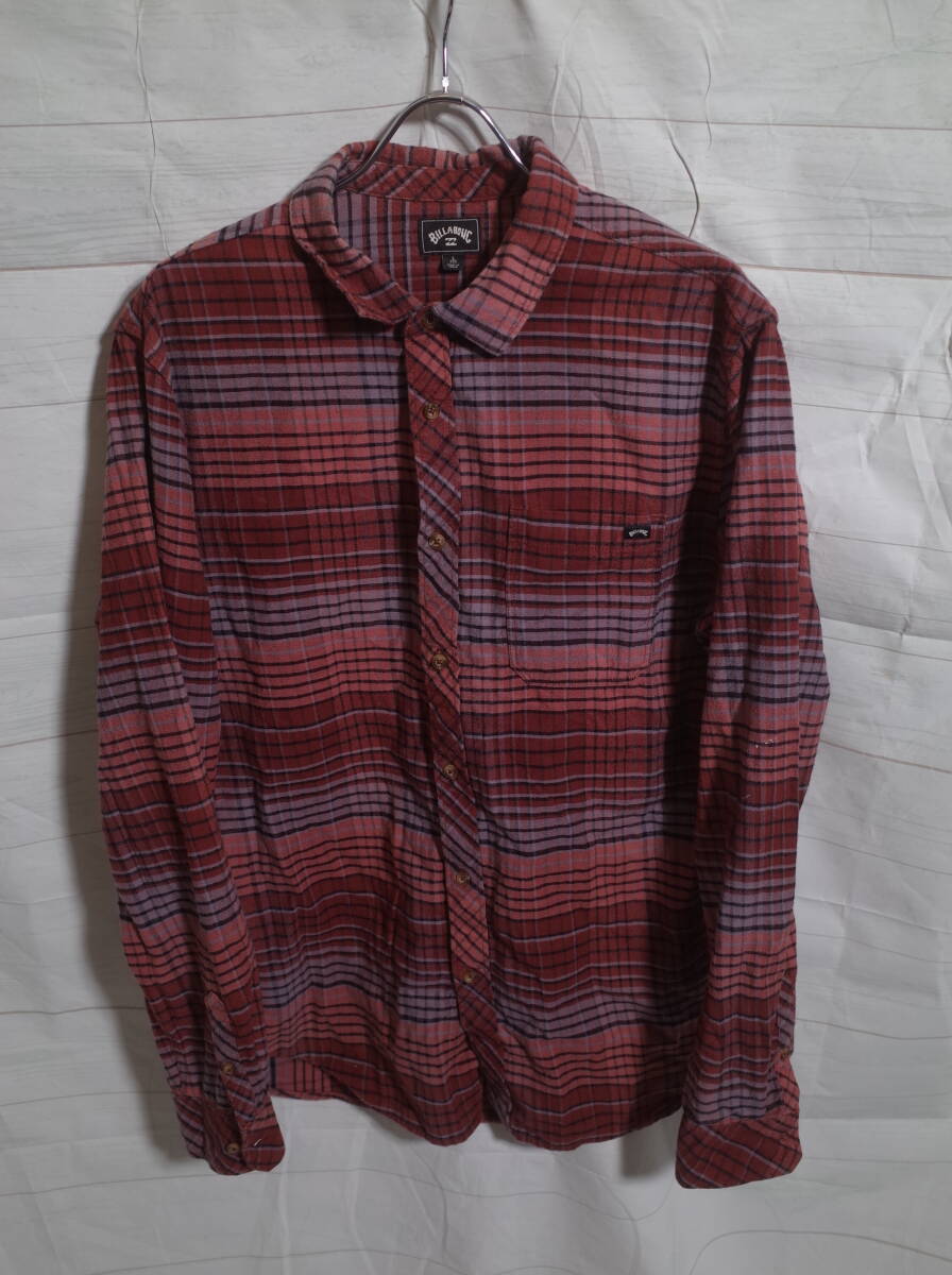メンズ pn237 BILLABONG ビラボン チェック柄 長袖 ネルシャツ L エンジ系 暖色系 シャツ_画像1