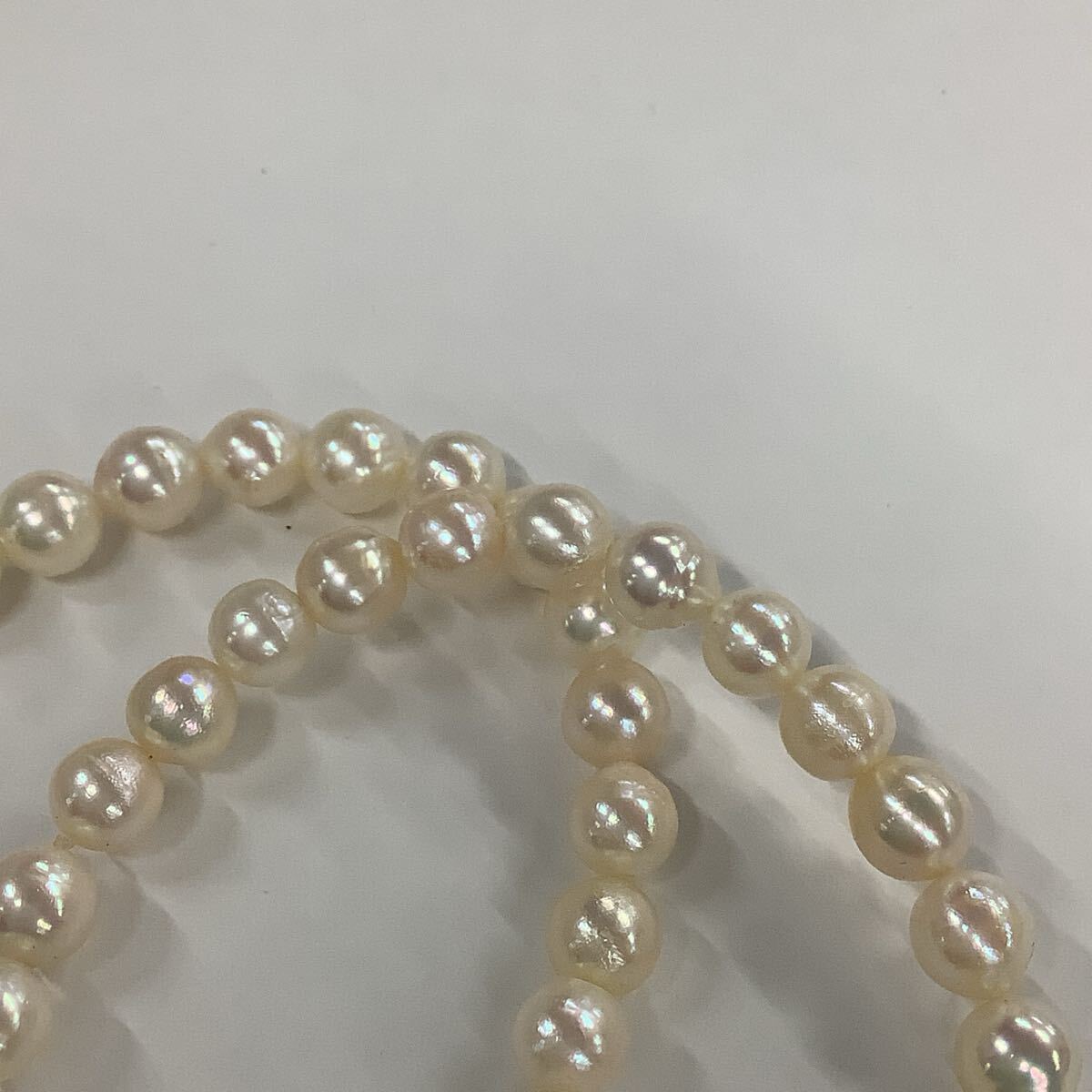 ●ハ2002H◎艷やか本真珠　パールネックレス　43センチ　7-7.5ミリ珠前後　留具SILVER刻印あり　キレイなテリ◎送料込み◎_画像2
