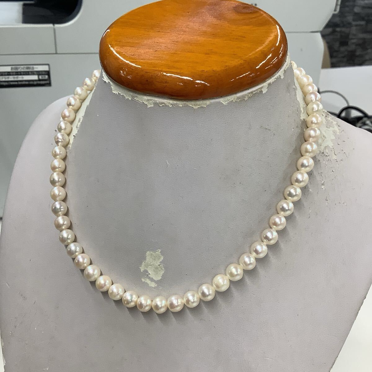 ●ハ2002H◎艷やか本真珠　パールネックレス　43センチ　7-7.5ミリ珠前後　留具SILVER刻印あり　キレイなテリ◎送料込み◎_画像5