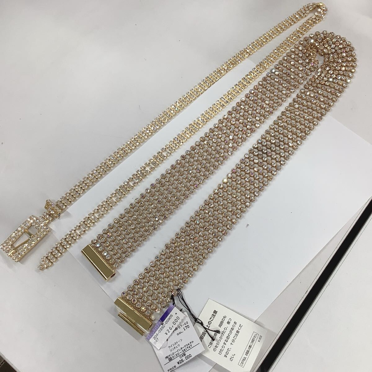 ●ユ2100H◎キラキララインストーン　ベルト風デザインなど　チェーンベルト　2点　社交ダンス・パーティーなどにも◎_画像1