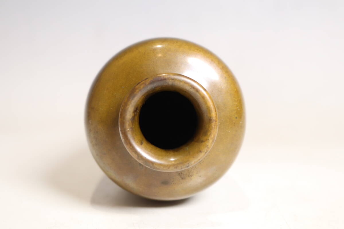 唐銅 極上金銀象嵌菊花図 一輪挿 木箱附(R975)_画像2