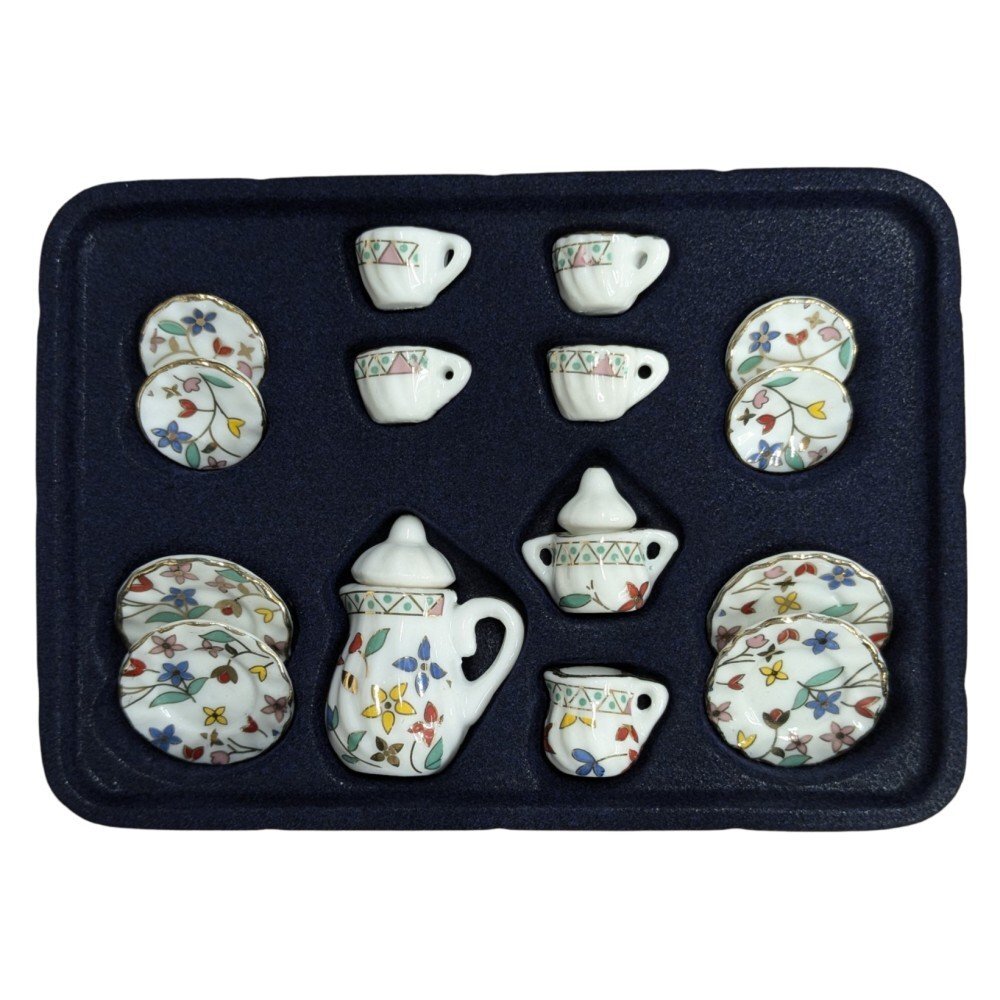 【VAPS_1】ミニチュア ティーセット 1/12スケール 《ブロッサム柄》 ドールハウス 食器 皿 カップ ティーポット 小物 送込_画像1