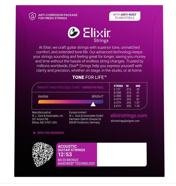 [vaps_5]Elixir Elixir акустическая гитара струна NANOWEB 80/20 bronze Light.012-.053 #11052 включая доставку 