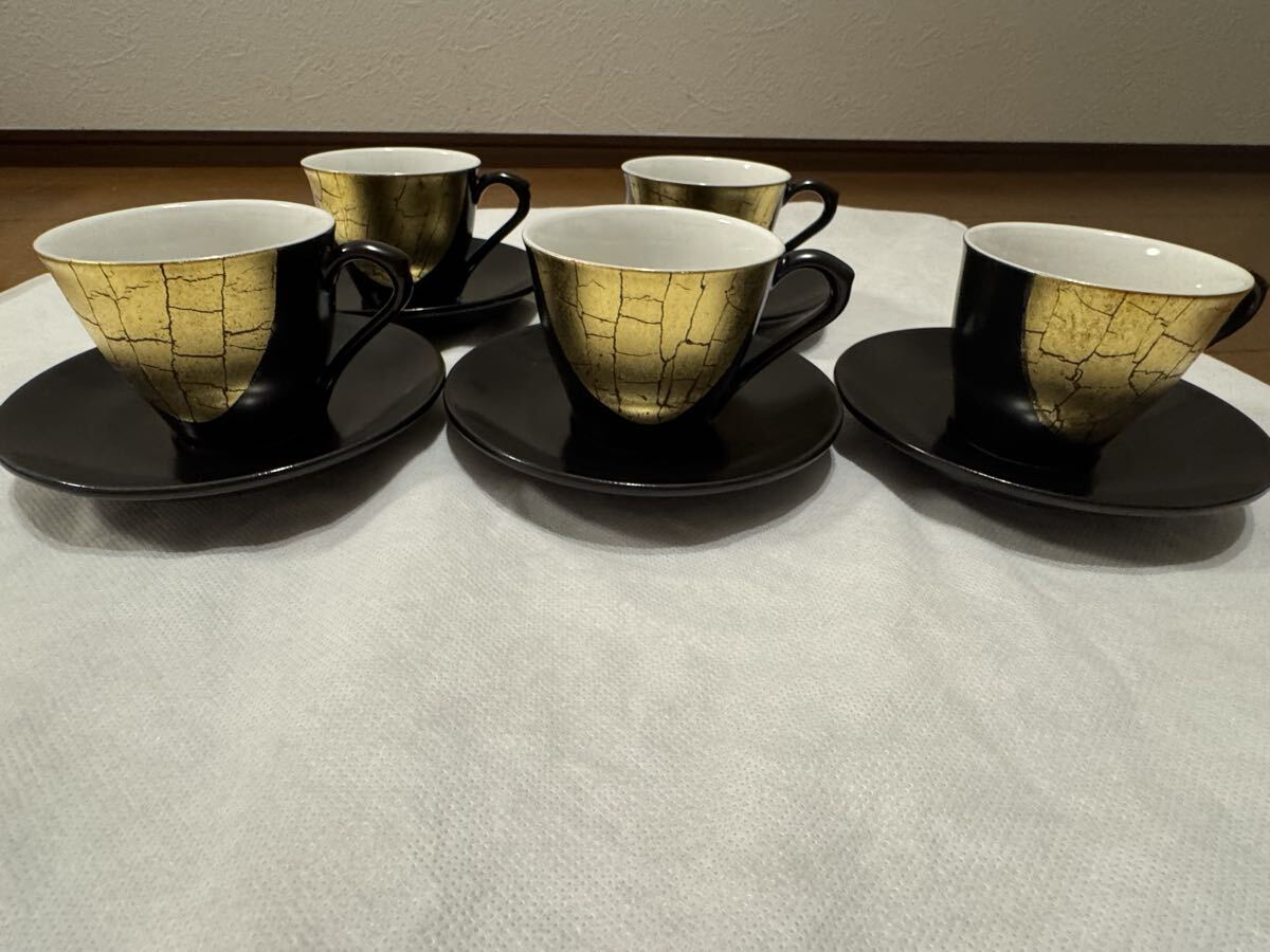 九谷焼　コーヒーカップ&ソーサー5客　金箔付 カップ ソーサー 金彩 食器_画像1