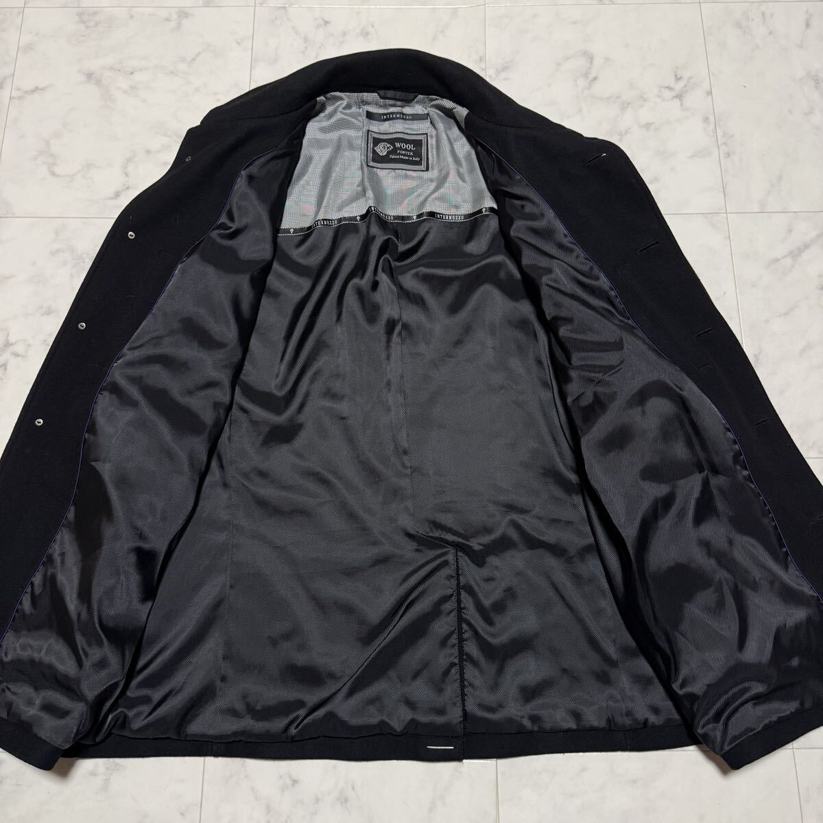 未使用級/希少XL!! インターメッツォ 【高級イタリア製生地使用】スタンドカラーコート ロングコート INTERMEZZO ウール アウター メンズ_画像6