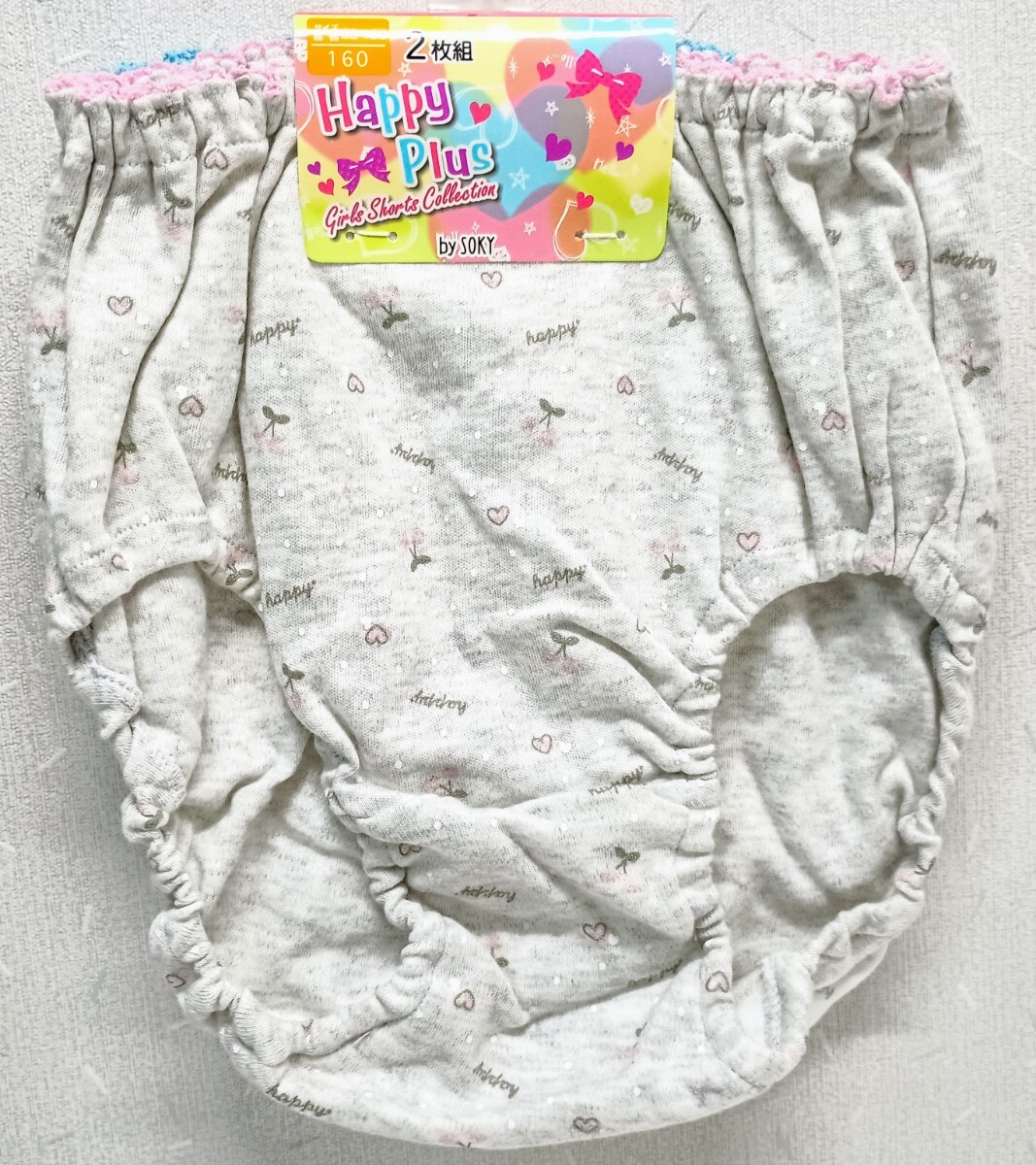 ■女児ショーツ 160cm 2枚組■白色ホワイトグレーカラーさくらんぼハートリボンドット水玉柄パンツ165170パンティー女性下着SMLL女の子供45_画像2