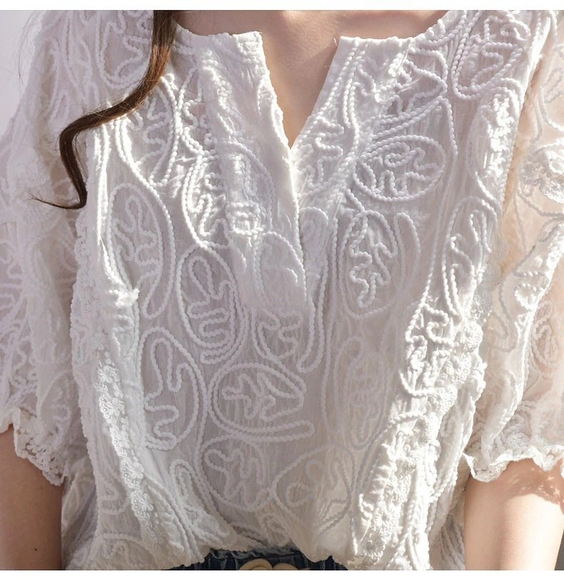 レディース シャツ vネック Tシャツ 白 レースシャツ フォーマル 通勤 OL ファッション 韓国風 トップス 春 夏 秋 ★2XLサイズ_画像2