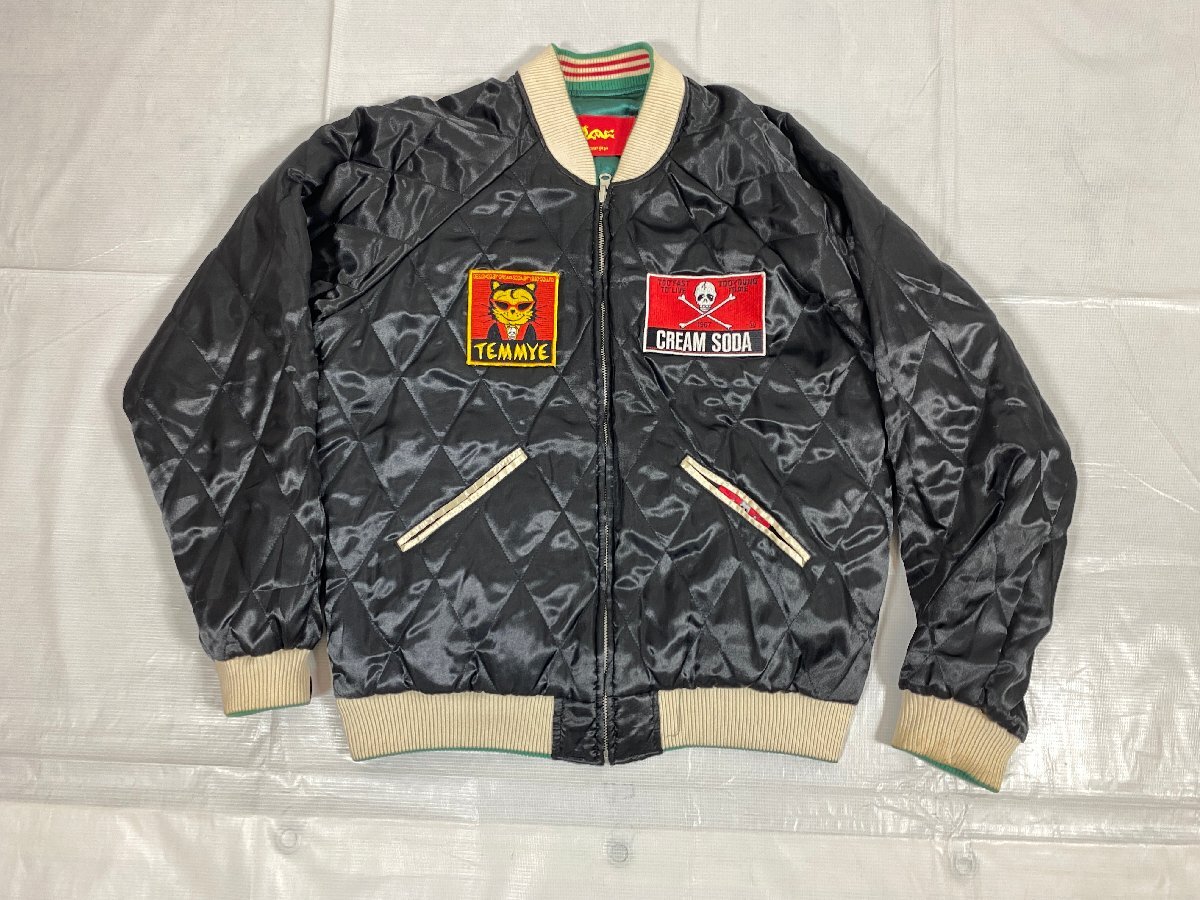 CREAM SODA スカジャン サイズ:M クリームソーダ 緑 龍 猫 キャット ワッペン ☆良品☆[661-1121-N6]_画像5