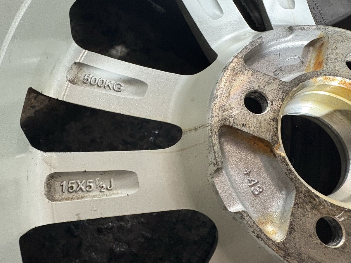 メーカー不明 15インチ アルミホイール 4本 PCD100 5.5J +43 スズキ ダイハツ タイヤ ヨコハマ_画像5